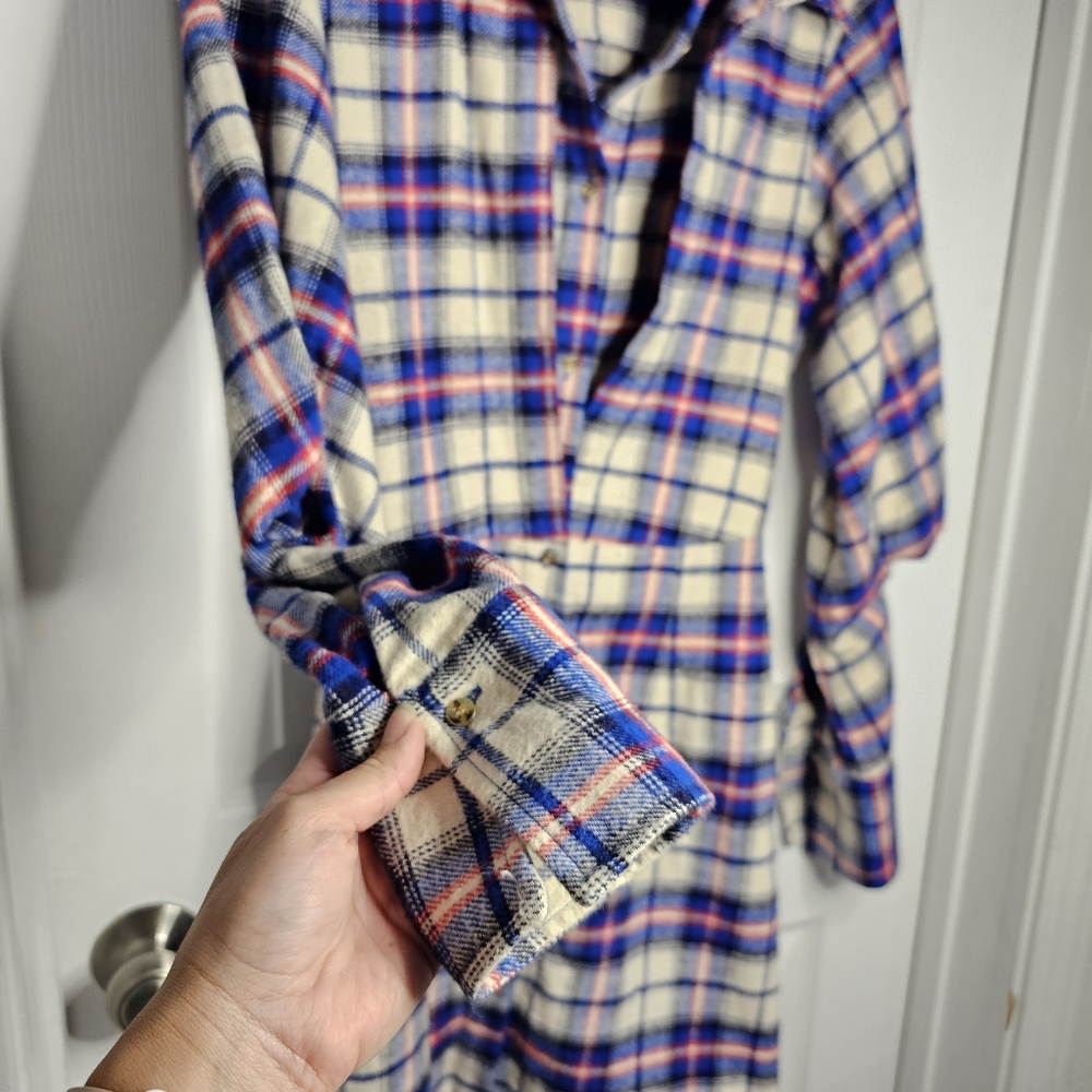 Zara XS Plaid Flannel Double Collar Long Sleeve Shirt  Dress Button Down